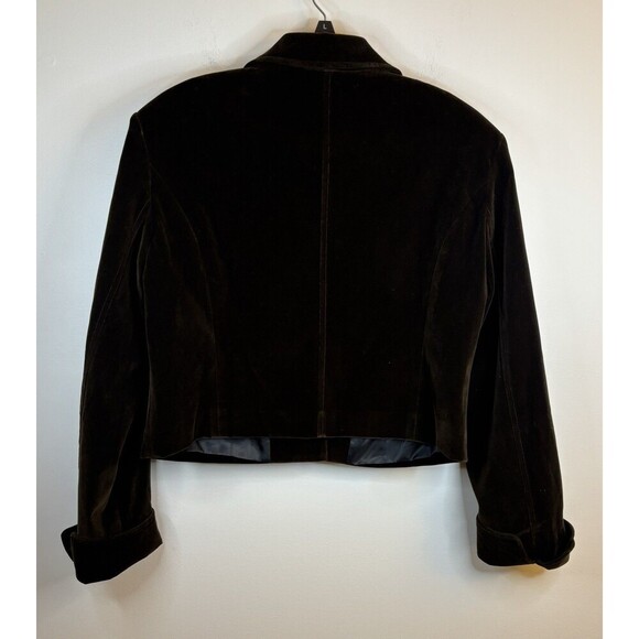 COMMENSE Velvet Lapel Short Blazer Women XL Chocolate Brown Crop Button Jacket - Picture 3 of 16
